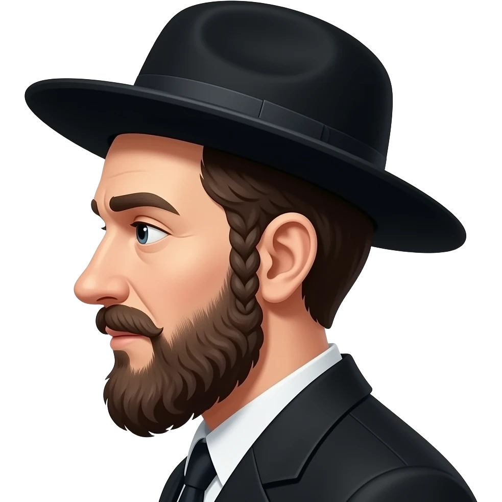Stereotypical Hasidic Jew with curly sideburns hair and a large black hat and a long curved nose side profile emoji