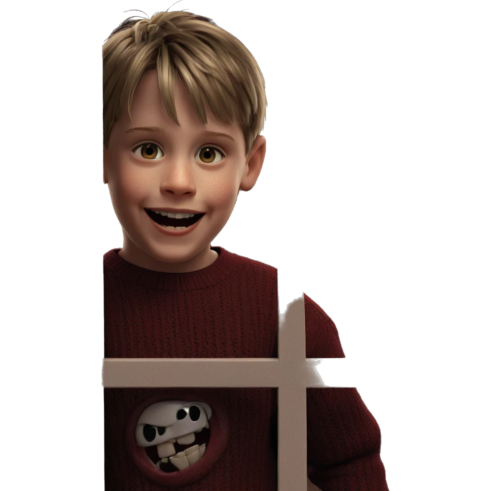 smiling boy in horror sweater emoji