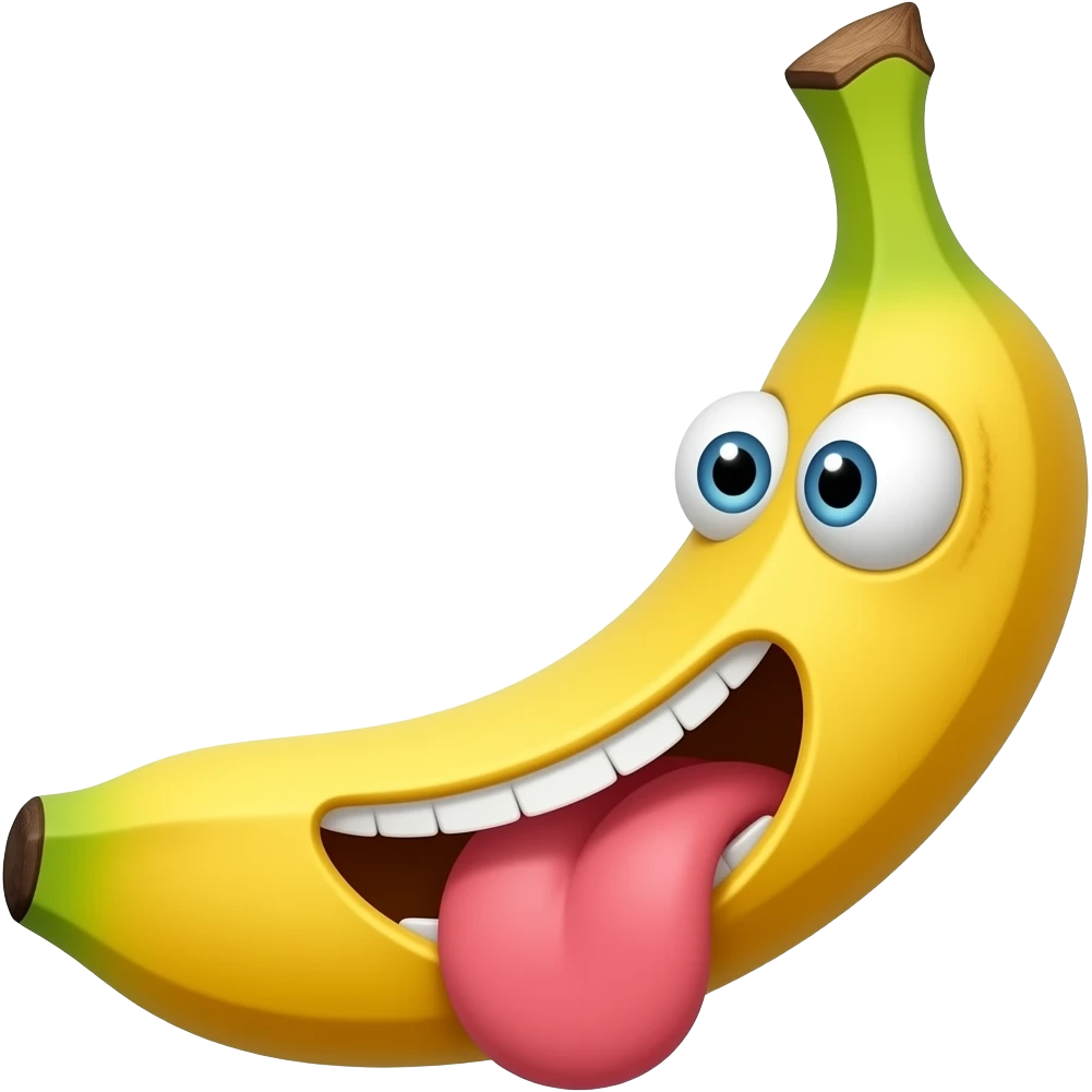 Un plátano con ojos y nariz   y un gigante  én la boca emoji