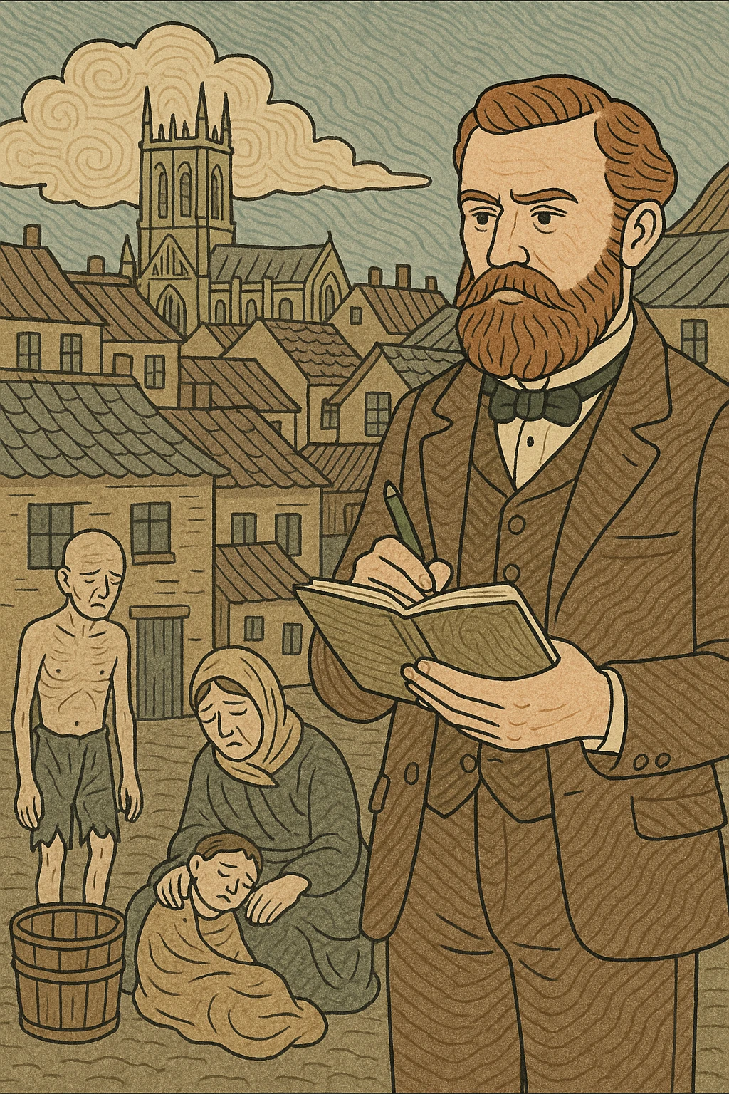 A 1900s victorian man called Rowntree with a beard carried out a survey in the town of York looking at poverty and poor health emoji