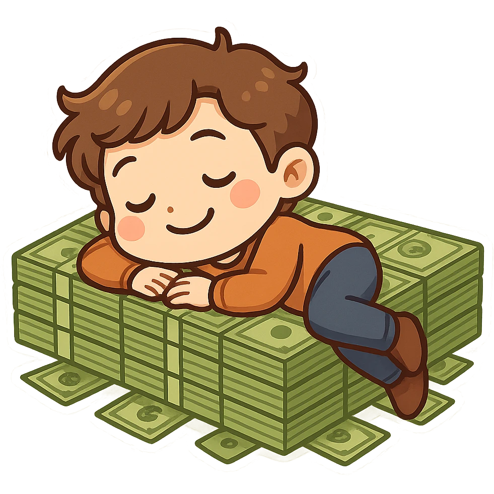 happy person napping on mattress of money emoji