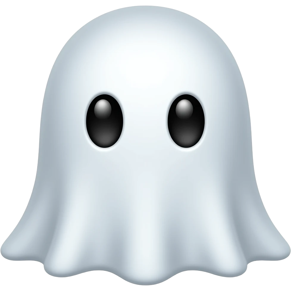 Kawaii solid silver ghost black eyes emoji