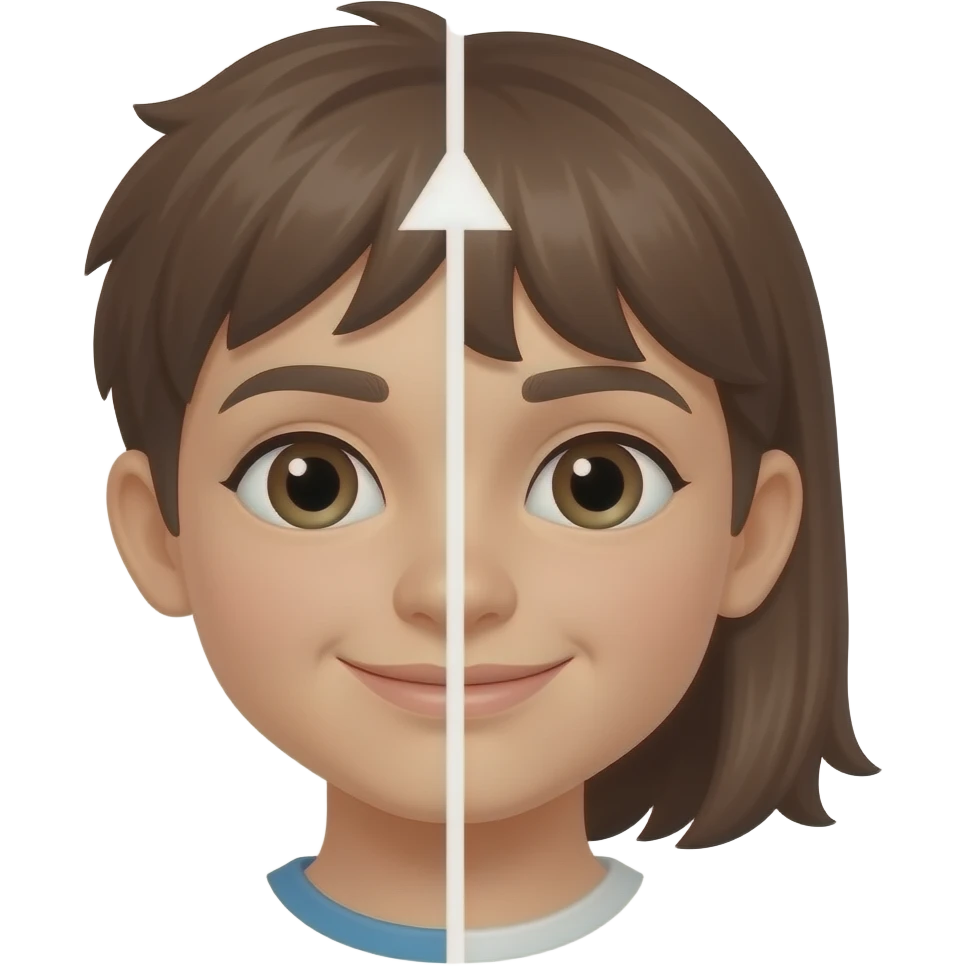 boy split face with and arrow in the middle showing the change and the other side a girl emoji