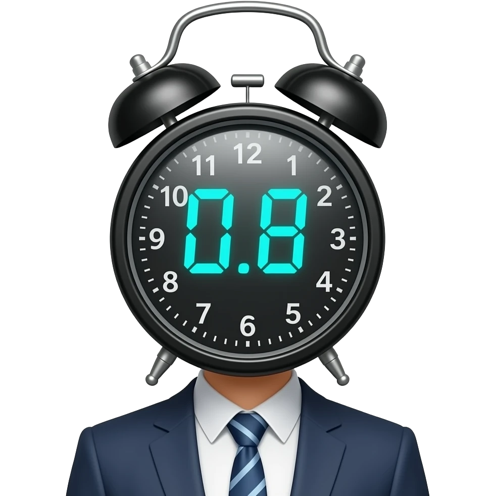 A person with a alarm instead of a head emoji