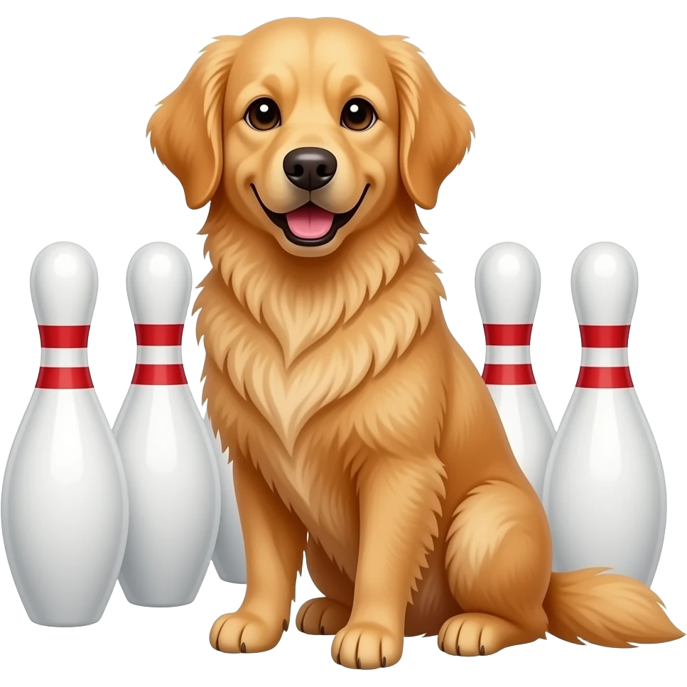 golden retriever dog with bowling pins emoji
