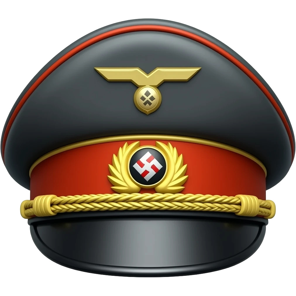 flat black shiny Nazi Kepi hat with golden-orangish and gold accents emoji