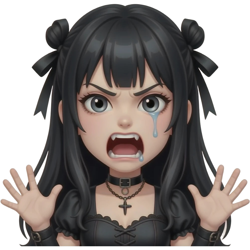 Angry screaming gothic dark haired girl throwing tantrum emoji