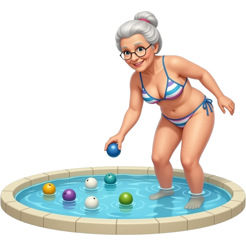 elder lady in a bikini in small pool playing boules emoji