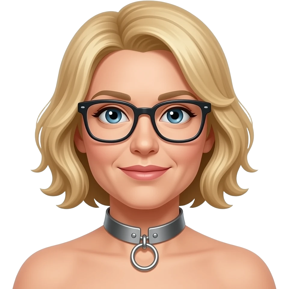 Frau 40, Brille, blond, metal collar mit O-Ring, nackt emoji