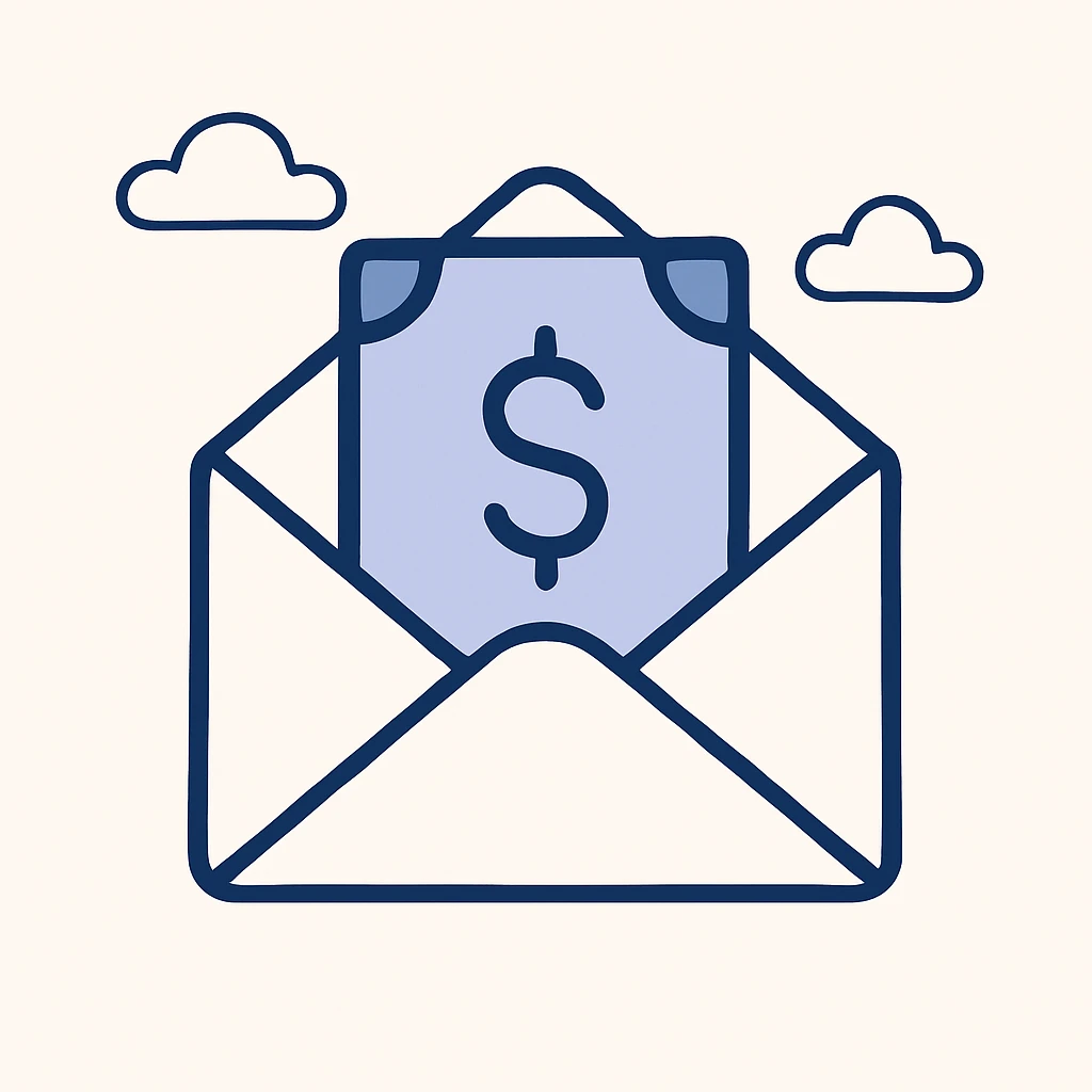 simple modern salary envelope icon, white background emoji