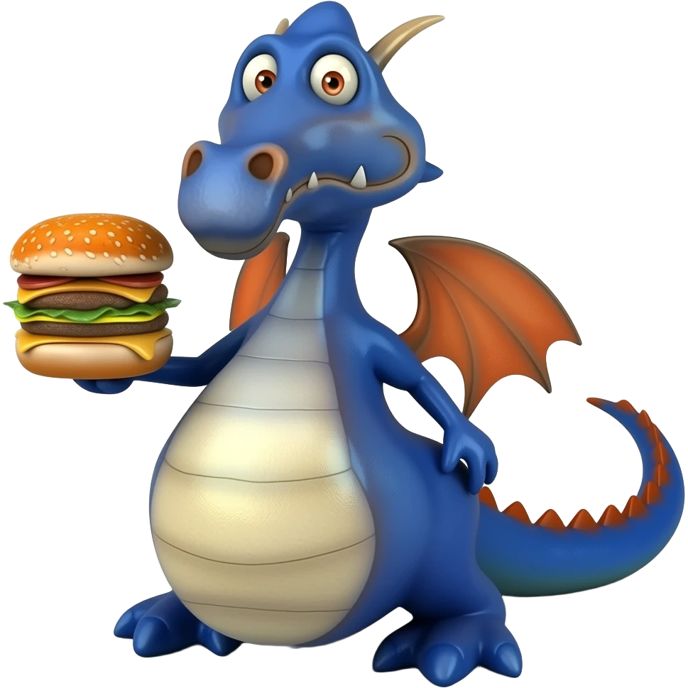Blue dragon holding burger emoji