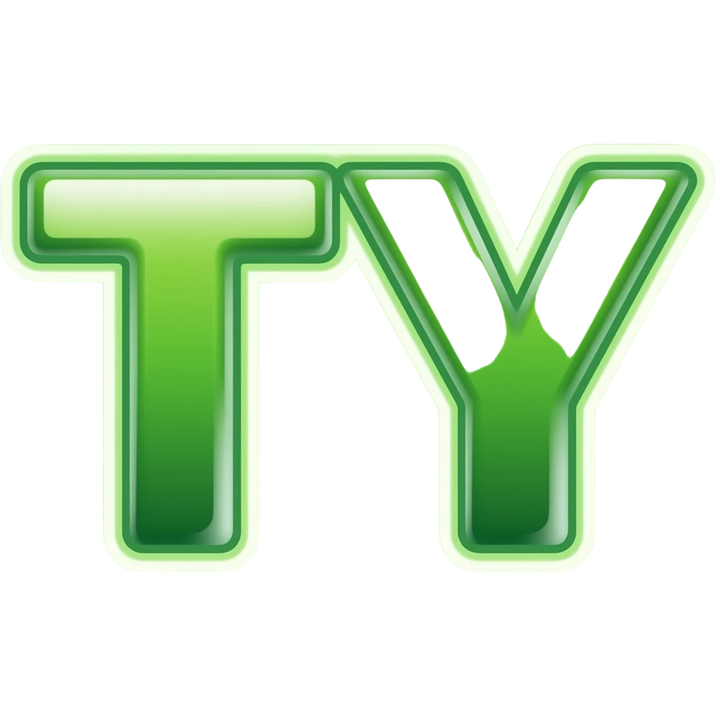 The letters "TY" with bright flashy animated background, light and dark green emoji