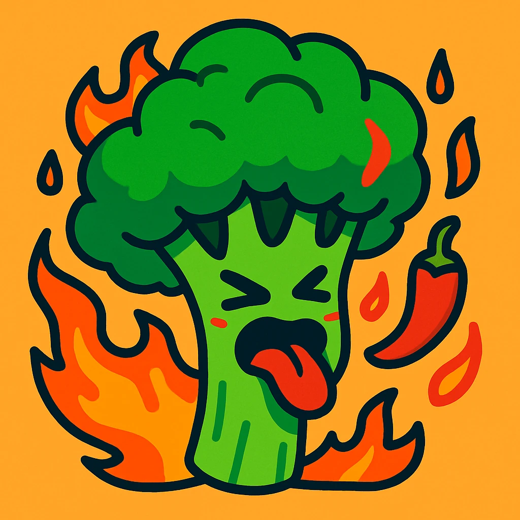 spicy broccoli, vibrant cartoon style emoji