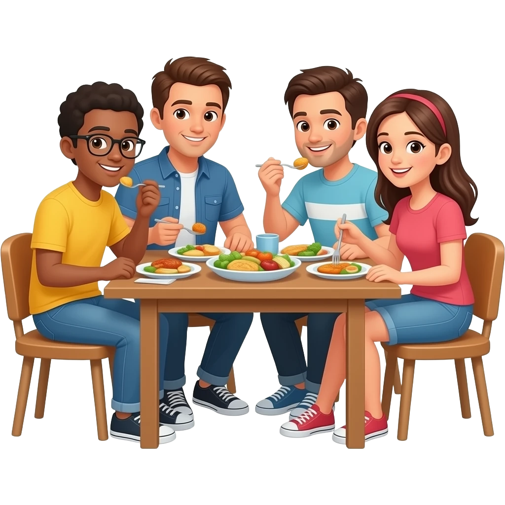 Friends eat emoji