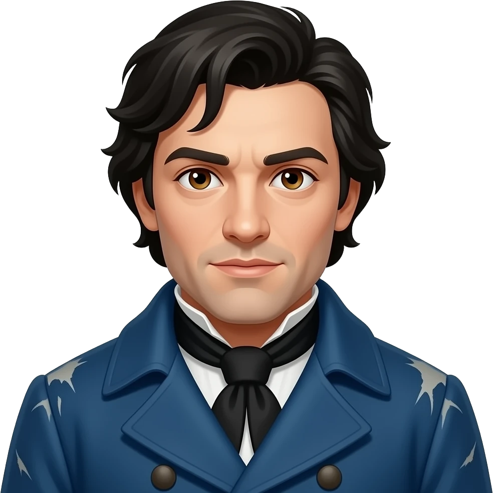Marius Pontmercy from Les Mis with brown eyes, black hair, blue worn coat emoji