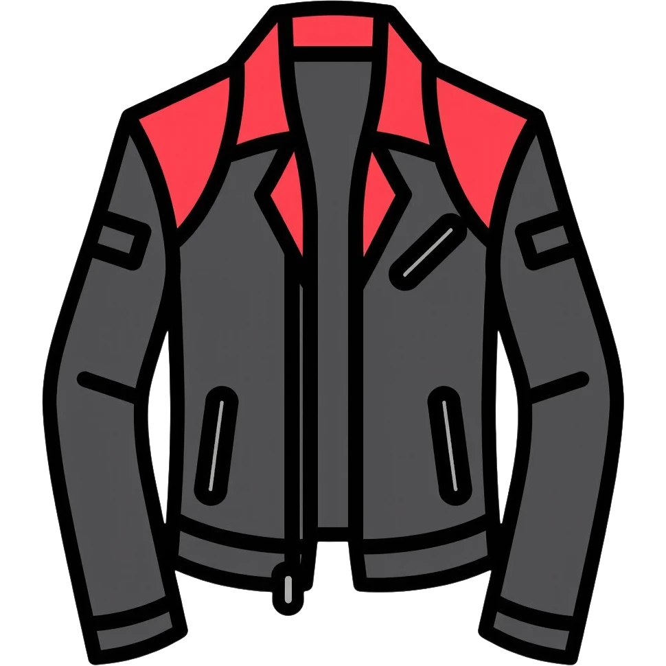 black leather jacket with red arms and shoulders emoji