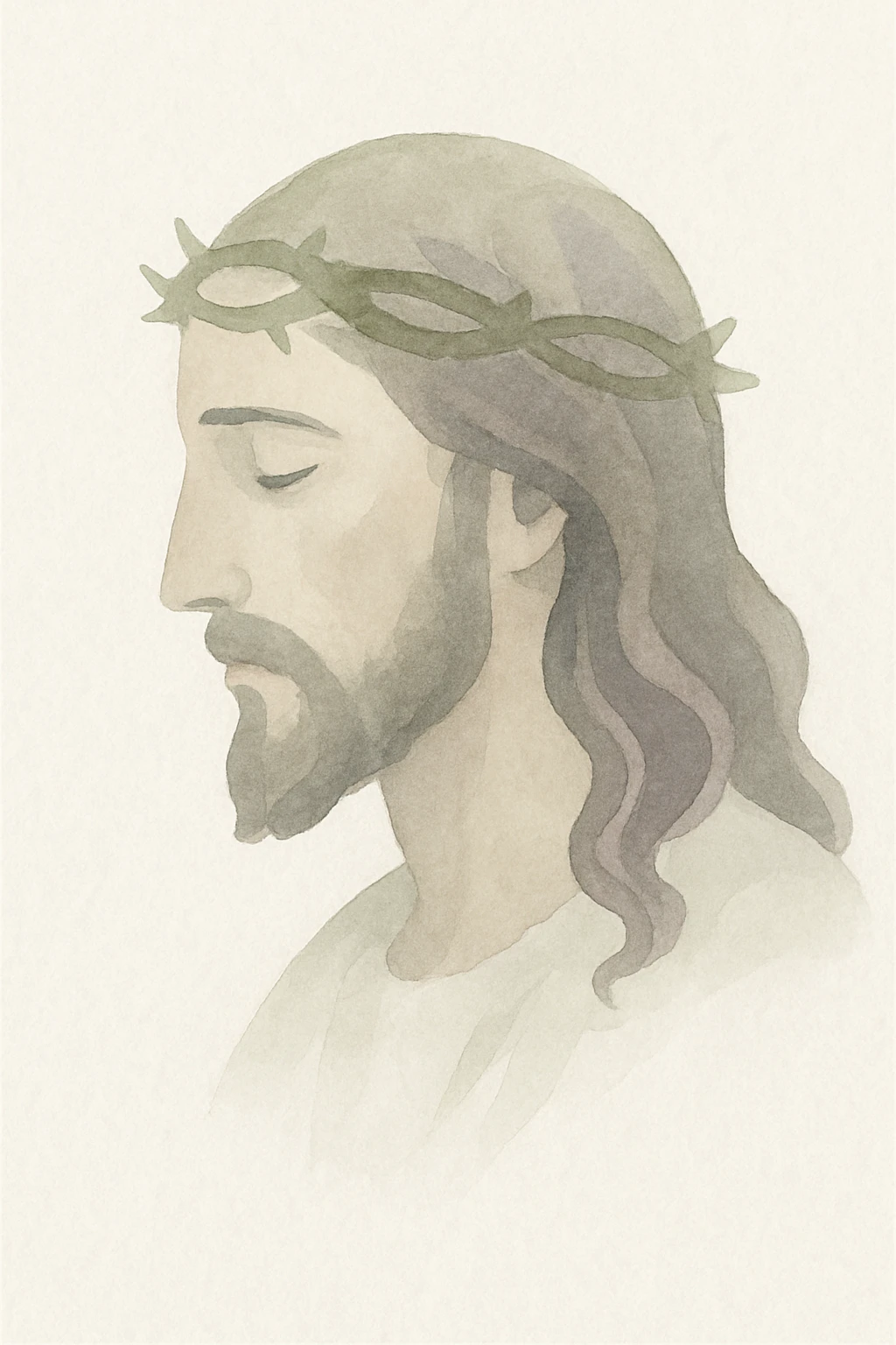 Jesus head from side view, soft watercolor style, serene emoji