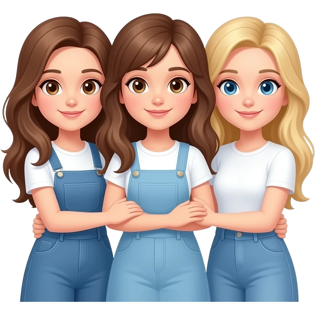 3 girls linking arms (2 white brunettes with brown eyes 1 blonde with blue) emoji