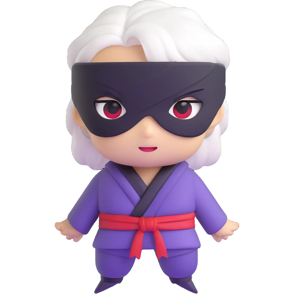 Satoru Gojo from Jujutsu Kaisen, white hair, blindfold, confident smirk, chibi face proportions, energetic expression emoji