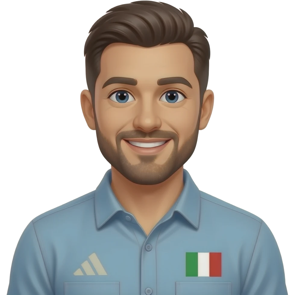 ai agent, personal trainer smiling, man, italian, wich trasmit calm and trust emoji