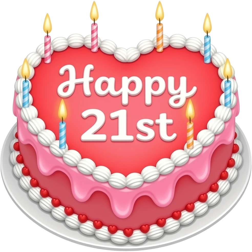 HAPPY 21st birthday cake HEART SHAPE emoji