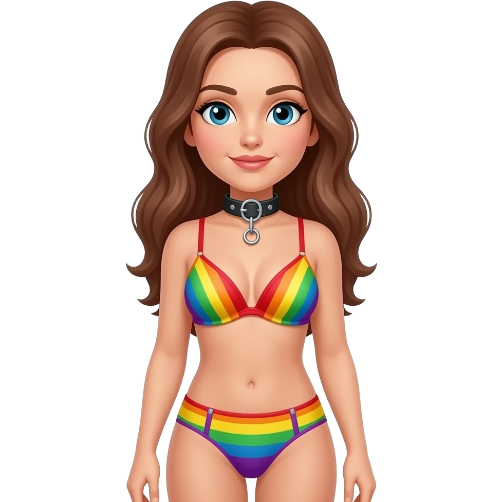 A full body image of A women standing wearing bru and underwear and there color 🏳️‍🌈 and over the under wear add chastity belts emoji