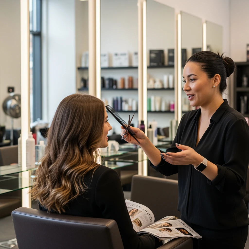 a client at the hair salon talking to a hairdresser emoji