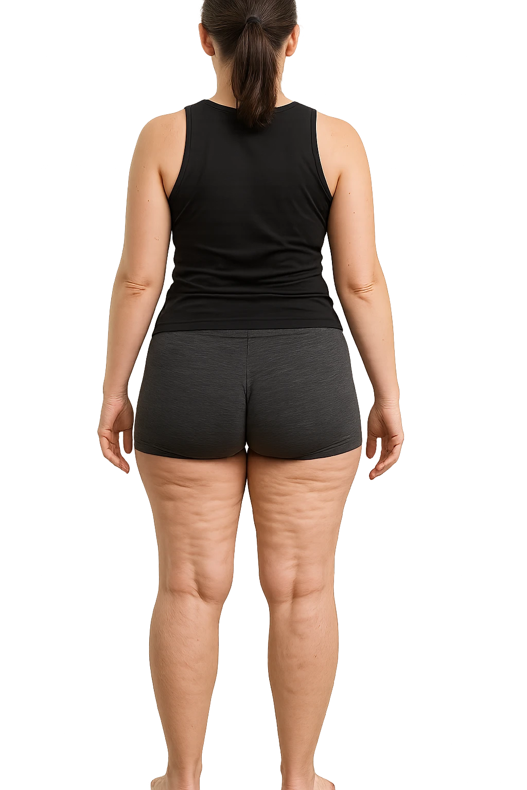 donna di schiena in gym shorts con cellulite sulle gambe emoji