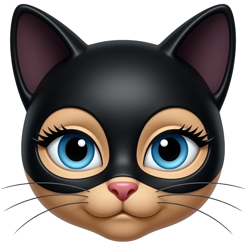 Only show the slim head A black cat that looks like Cat woman with long lashes blue eyes emoji