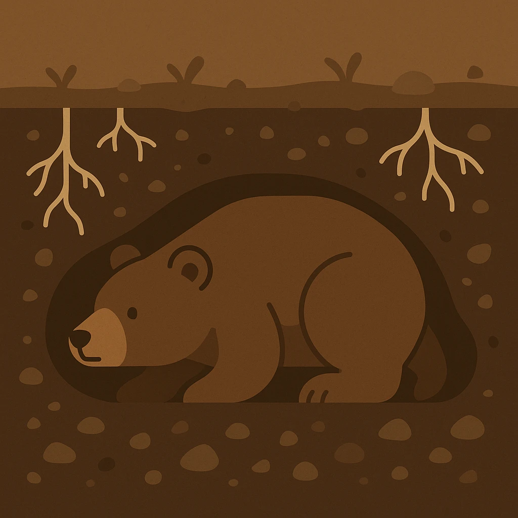 Flat design style brown bear under ground emoji
