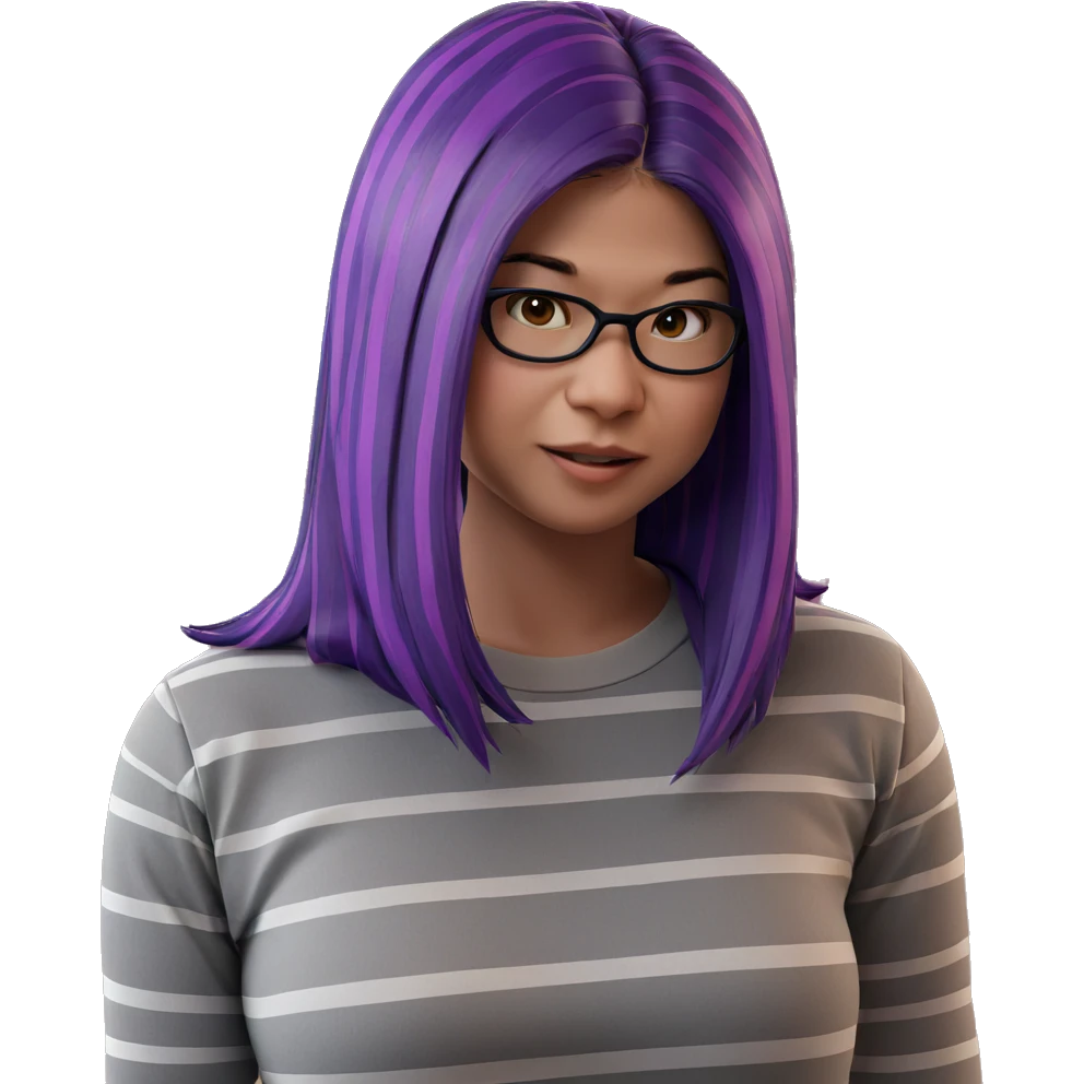purple haired girl in stripes emoji