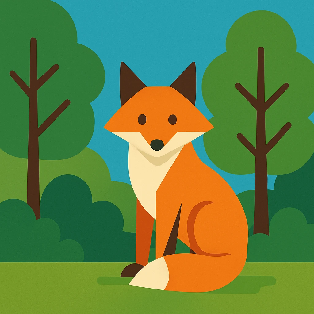 Flat design style fox in the forest emoji