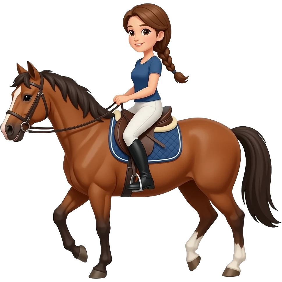 reiterin mit braunen haaren die zu einem zopf geflochten sind. mit schönem pferd emoji