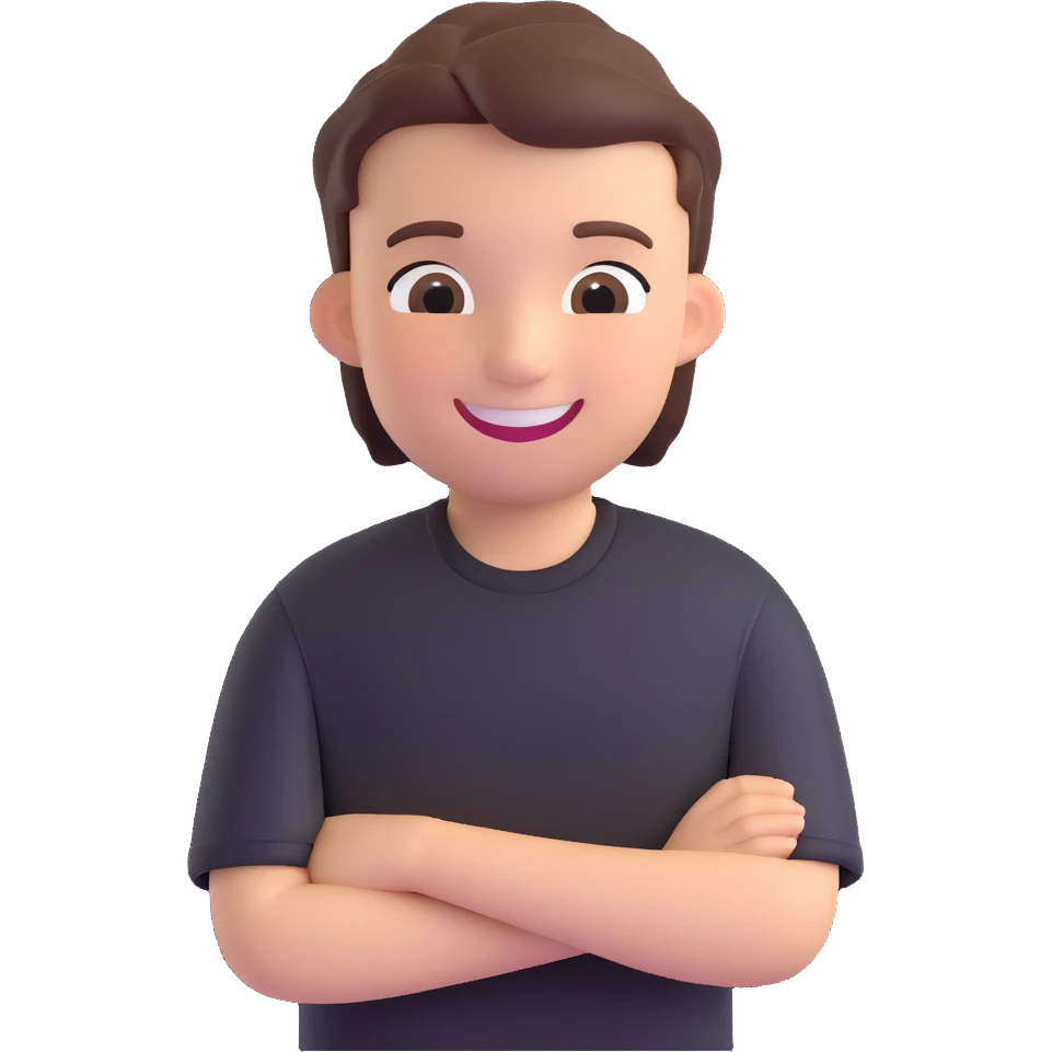 iOS memoji of a teen smiling, wearing black shirt emoji