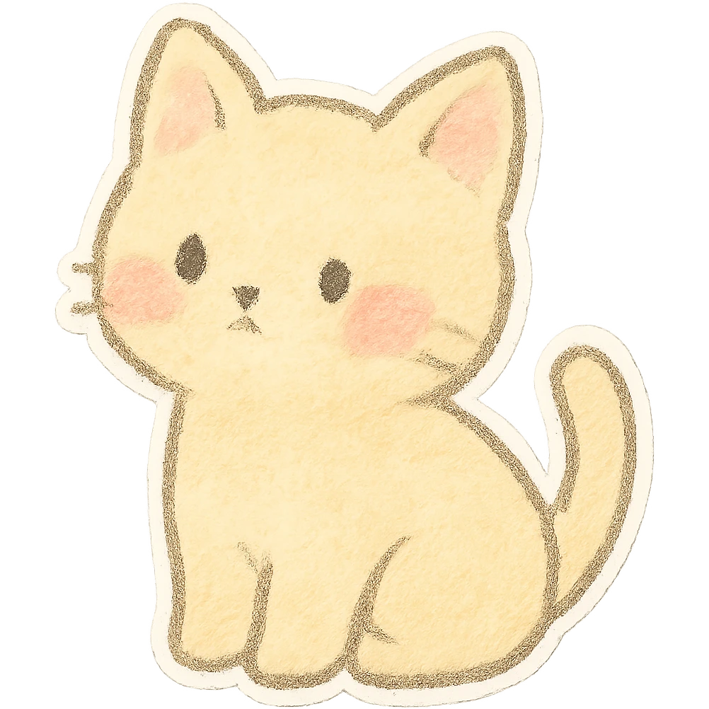 small pastel kitten silhouette, Japanese hand-drawn soft sticker style, full object, transparent background, with blushing cheeks emoji