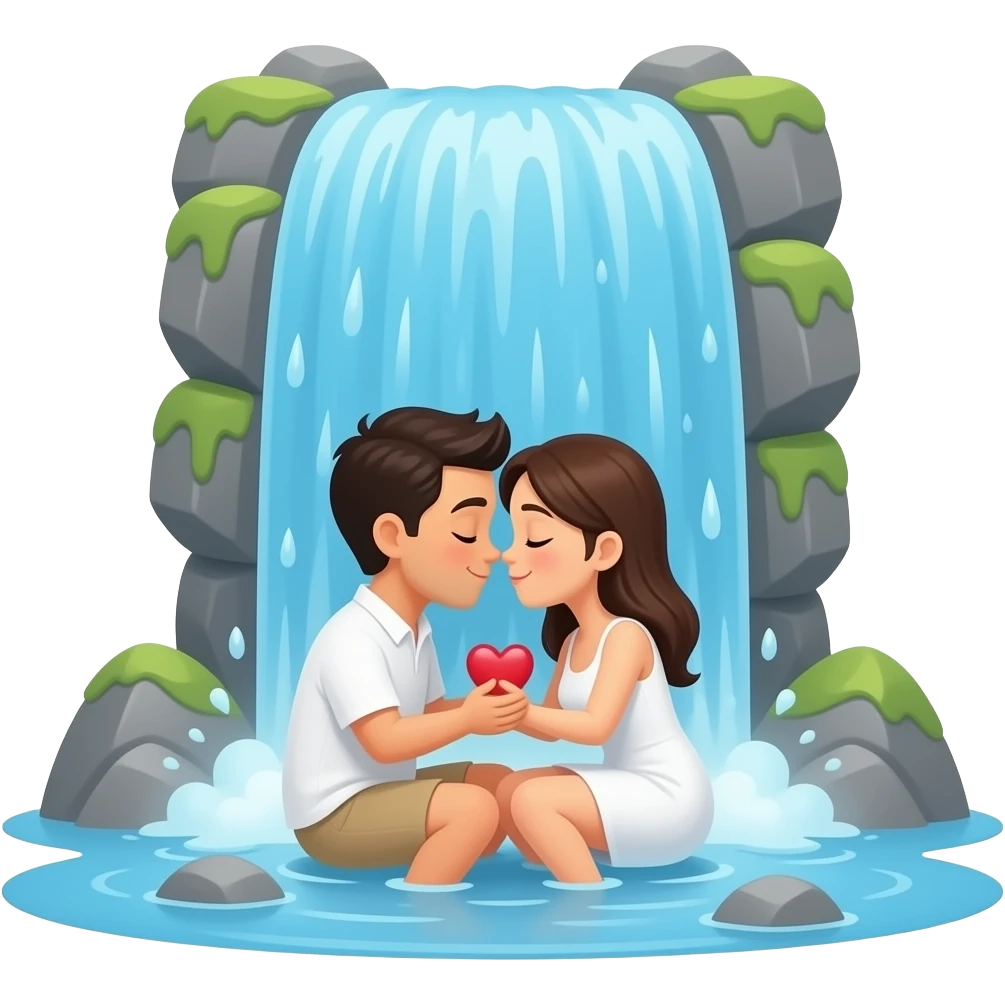 Waterfall with a couple making love underneath emoji