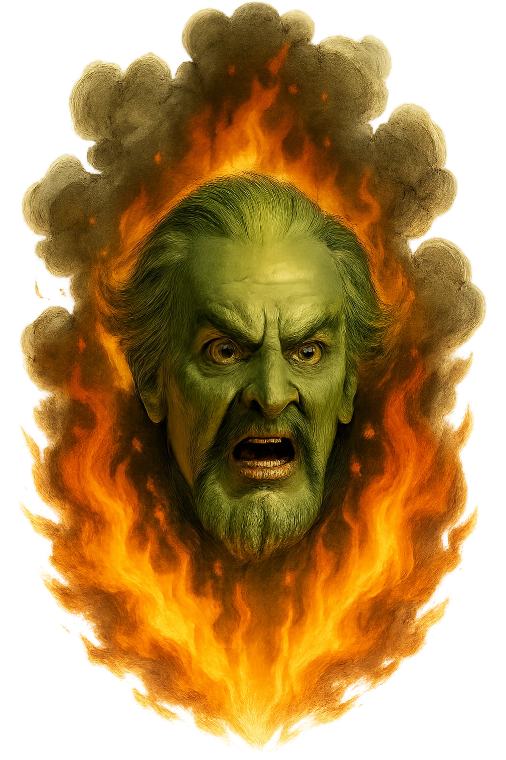 fierce head of the Wizard of Oz, classic movie style, smoke and fire, no background emoji
