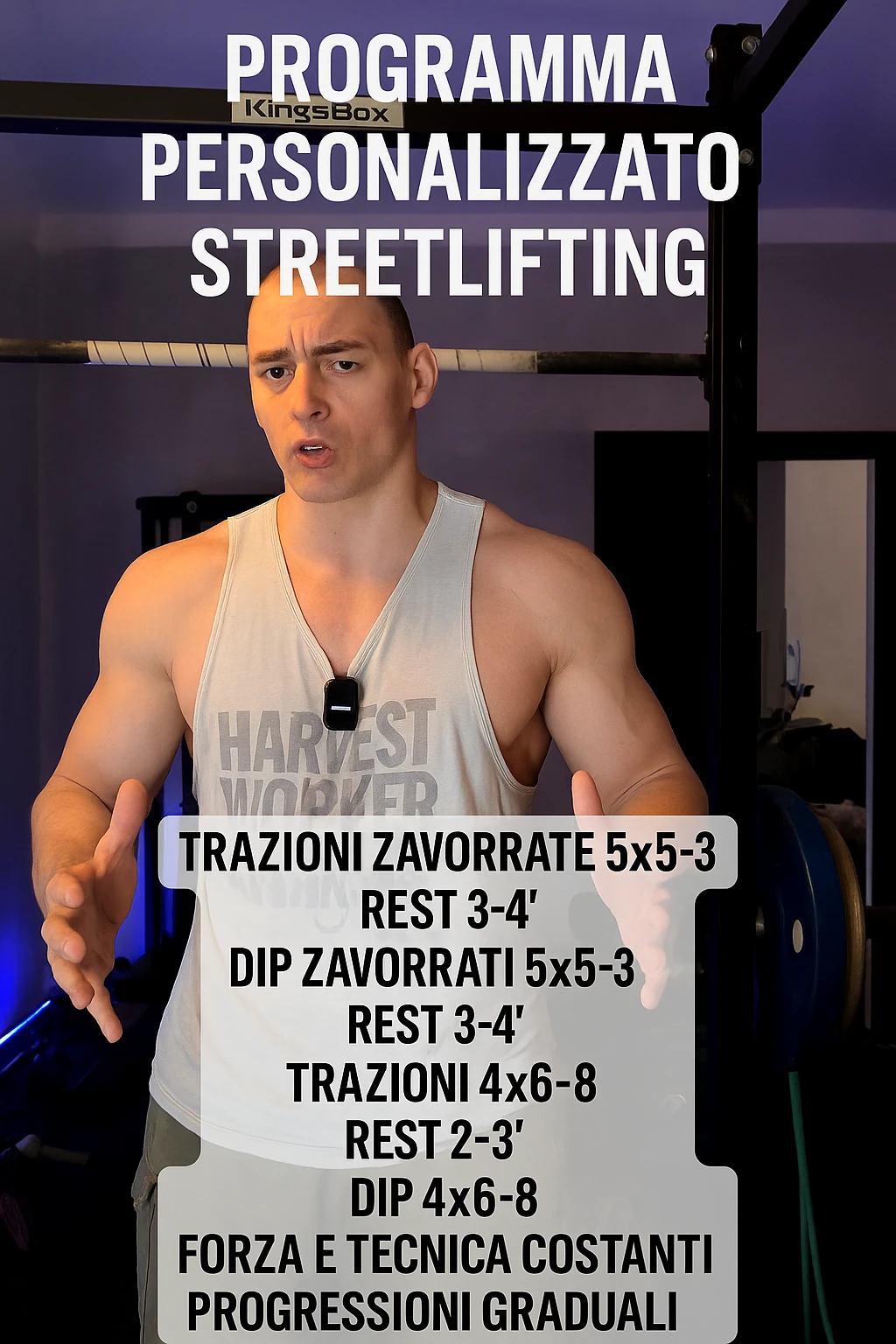 Uomo che crea un programma personalizzato per un suo cliente, sullo streetlifting, tutto in italiano emoji