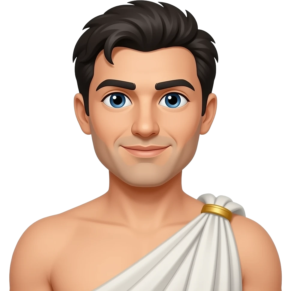 Ancient Greek Athenian man with piece of cloth, black hair, without beard emoji