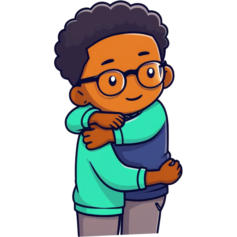 Black boy with glasses and twist hugging  emoji