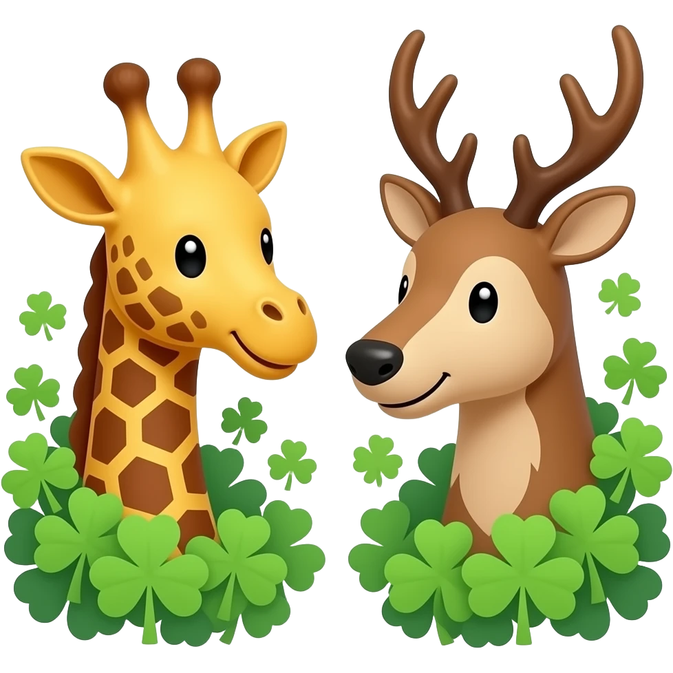 Einfacher Giraffenkopf und Elchkopf schauen sich an und beide fröhlich mit vielen Glückskee emoji