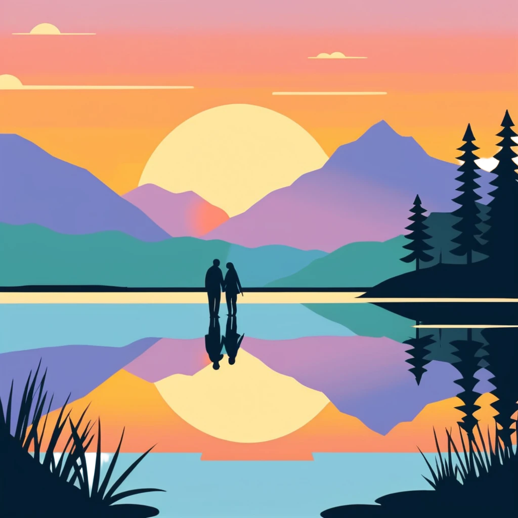 Couple sunset lake emoji