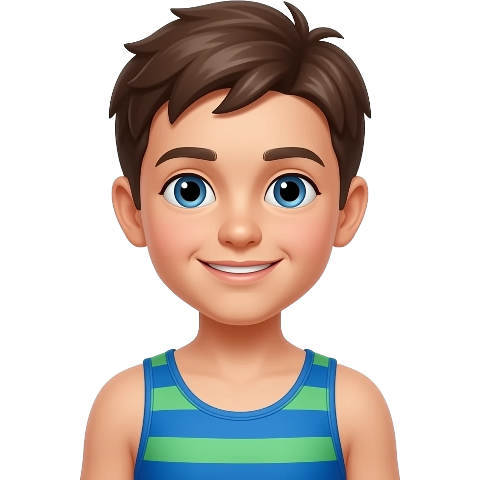 10 years old boy but dress in nothing and top green stripe blue swimsuit emoji