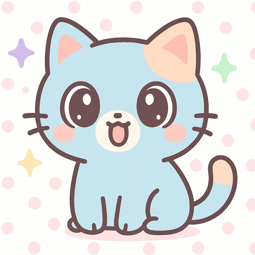 a cute cat with sparkles around, mouth open in awe, kawaii style emoji