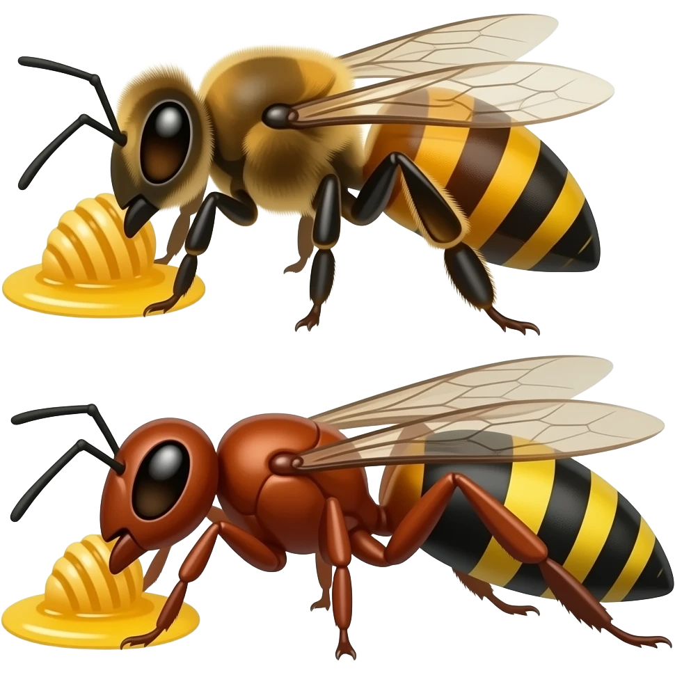Male bee and male wasp and male Ant eating 12 honey emoji