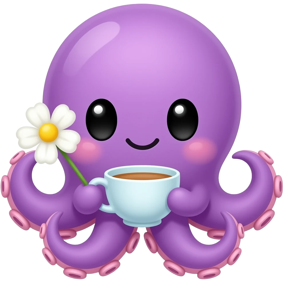 cute purple Octopus with a white flower Teacup emoji