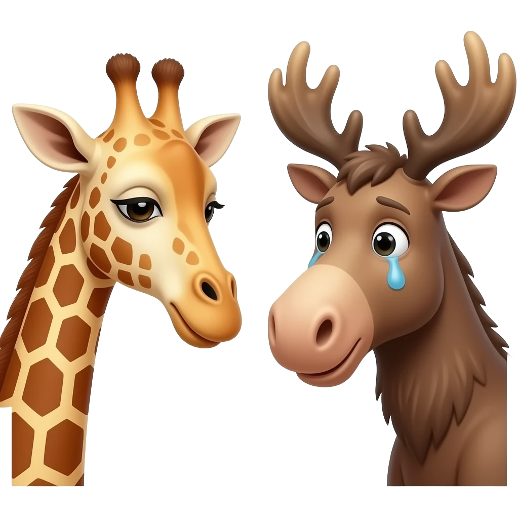 Einfacher Giraffenkopf traurig und Elchkopf traurig und schauen sich an emoji