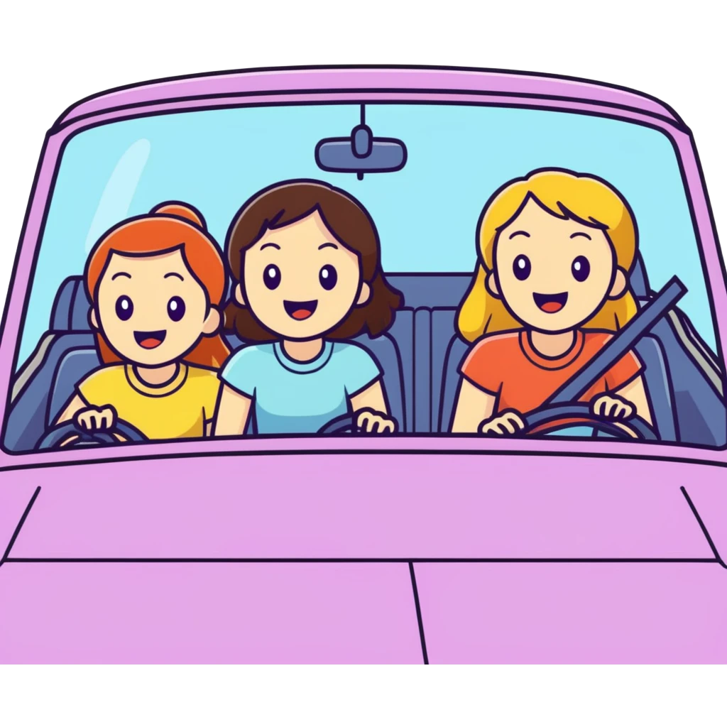 3 white female teenager best friends cruising in car and singing to music girls singing in a car emoji