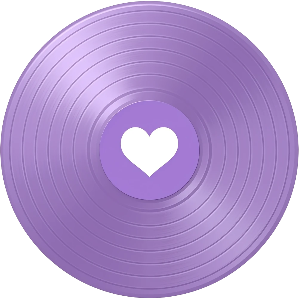 record album lighter pastel purple clear surface - not shiny, with purple center with white heart. vintage emoji