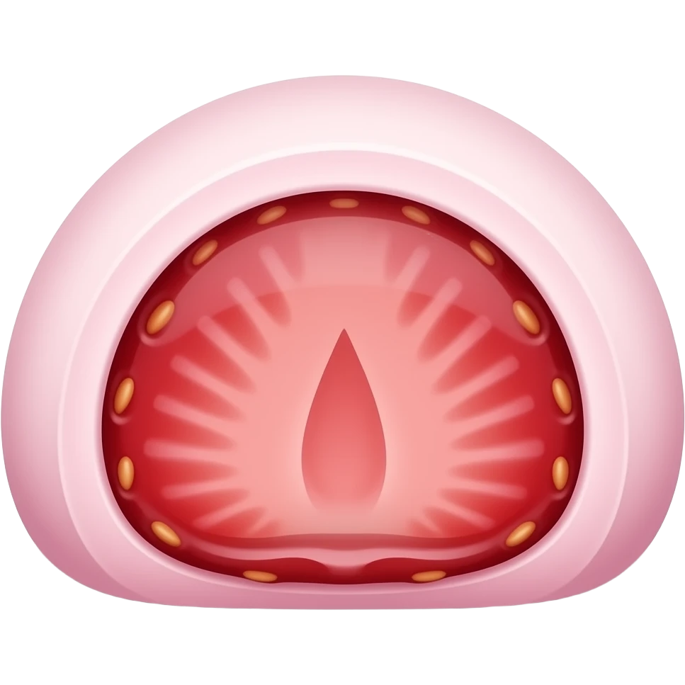 strawberry mochi emoji, cut open showing strawberry filling, kawaii style emoji